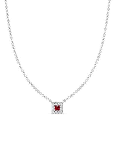 GIROCOLLO IN ORO BIANCO 18KT CON RUBINO TAGLIO PRINCESS E DIAMANTI