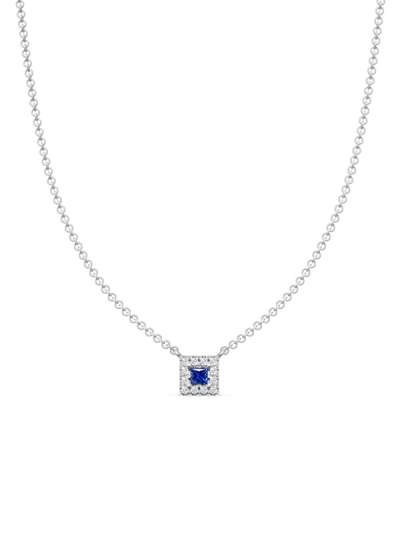 GIROCOLLO IN ORO BIANCO 18KT CON ZAFFIRO BLU TAGLIO PRINCESS E DIAMANTI