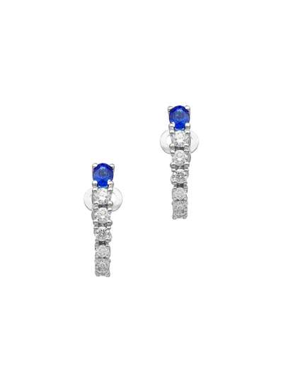 ORECCHINI IN ORO BIANCO 18KT CON ZAFFIRO BLU TAGLIO OVALE E DIAMANTI A SCALARE