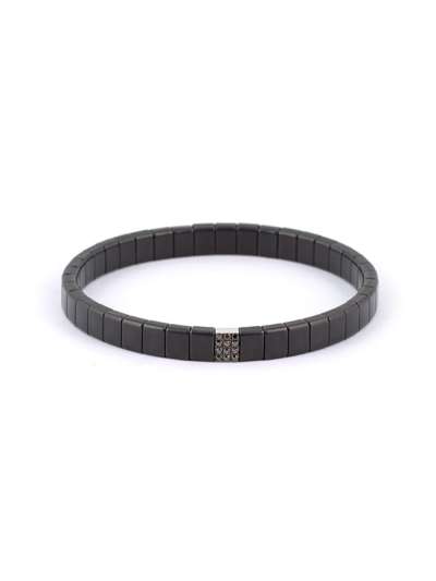 BRACCIALE ELASTICO IN CERAMICA NERA E MATTONCINO IN ORO BIANCO 18KT CON DIAMANTI NERI