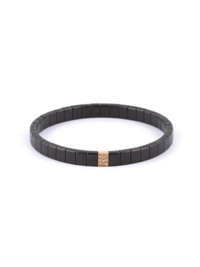 BRACCIALE ELASTICO IN CERAMICA NERA E MATTONCINO IN ORO ROSA 18KT CON DIAMANTI BROWN