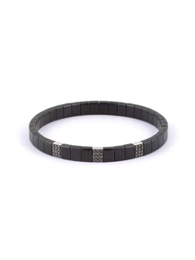 BRACCIALE ELASTICO IN CERAMICA NERA E TRE MATTONCINI IN ORO BIANCO 18KT CON DIAMANTI NERI
