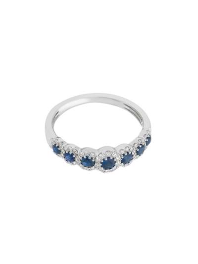 ANELLO IN ORO BIANCO 18KT CON DIAMANTI E ZAFFIRI BLU A SCALARE