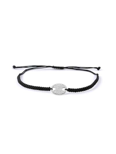 BRACCIALE CORDINO MAGLIA MARINA PIASTRINA CON DIAMANTI BIANCHI