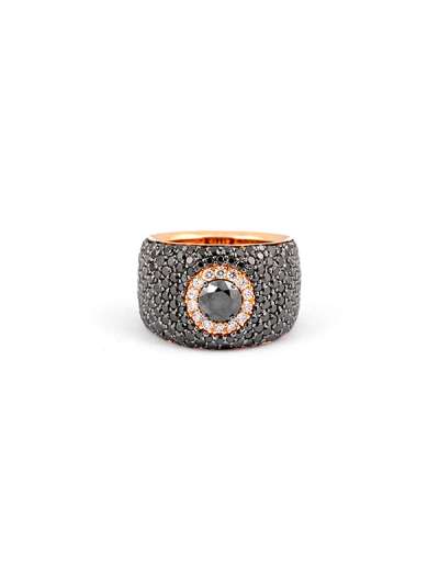 ANELLO PAVE' A FASCIA IN ORO ROSA 18KT CON DIAMANTI NERI E DIAMANTI BIANCHI