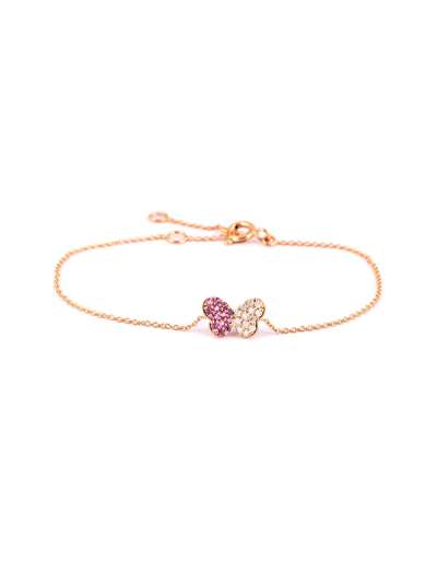 BRACCIALE IN ORO ROSA 18KT FARFALLA CON PAVE' DI DIAMANTI E ZAFFIRI ROSA