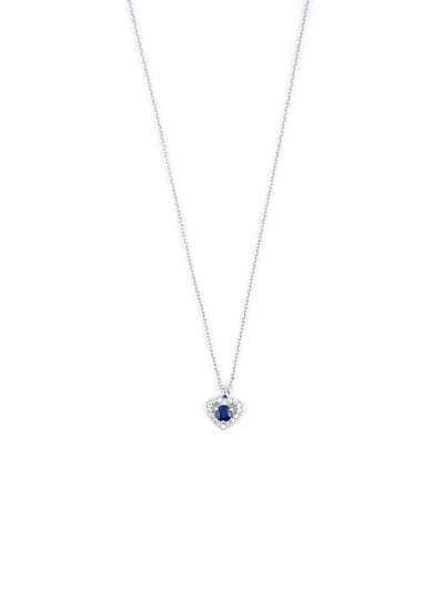 GIROCOLLO IN ORO BIANCO 18KT CON ZAFFIRO BLU TAGLIO CUORE E DIAMANTI