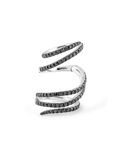 ANELLO TORCIGLIONE IN ORO BIANCO 18KT CON DIAMANTI NERI