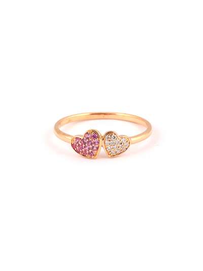 ANELLO IN ORO ROSA 18KT DUE CUORI CON ZAFFIRI ROSA E DIAMANTI