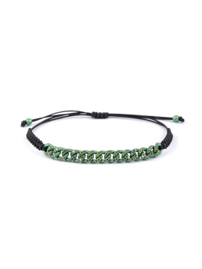 BRACCIALE CORDINO CON GROUMETTE IN TITANIO 6MM E DIAMANTI VERDI