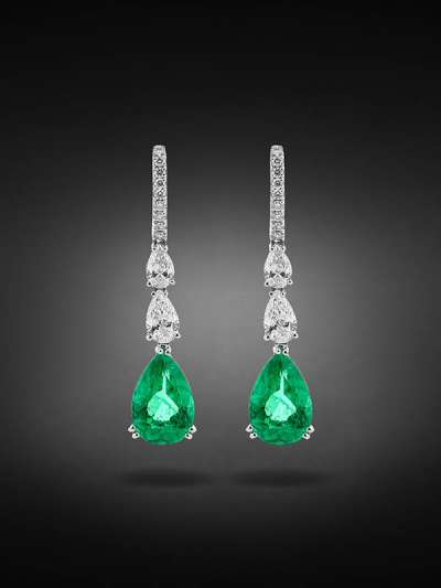 ORECCHINI IN ORO BIANCO 18KT CON DIAMANTI E SMERALDI
