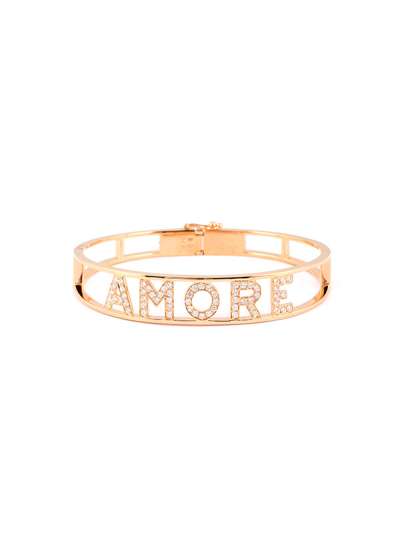 BRACCIALE RIGIDO IN ORO ROSA 18KT SCRITTA AMORE CON DIAMANTI BIANCHI