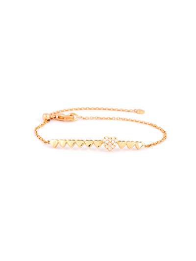 BRACCIALE IN ORO ROSA 18KT CON 10 CUORI E DIAMANTI BIANCHI