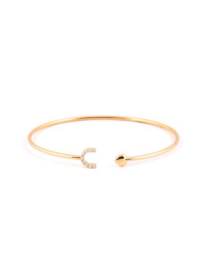 BRACCIALE RIGIDO IN ORO ROSA 18KT CON CUORE E LETTERA C DI DIAMANTI