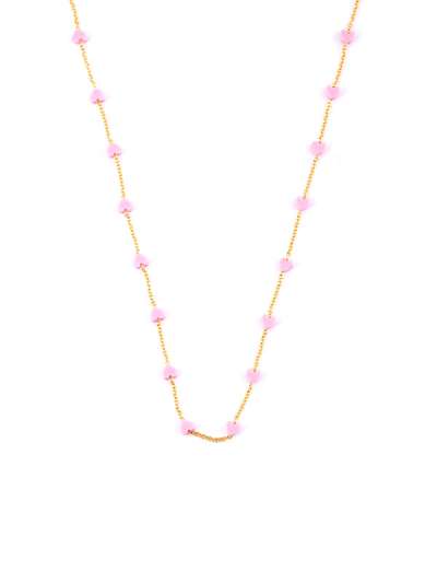 GIROCOLLO IN ORO GIALLO 18KT CON CUORI IN RESINA ROSA