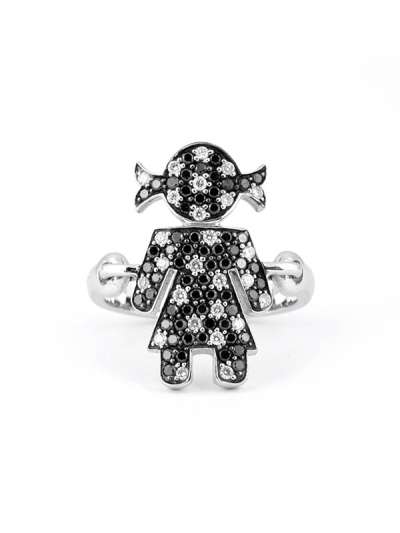 ANELLO EASY BIMBA IN ORO BIANCO 18KT CON DIAMANTI BIANCHI E DIAMANTI NERI