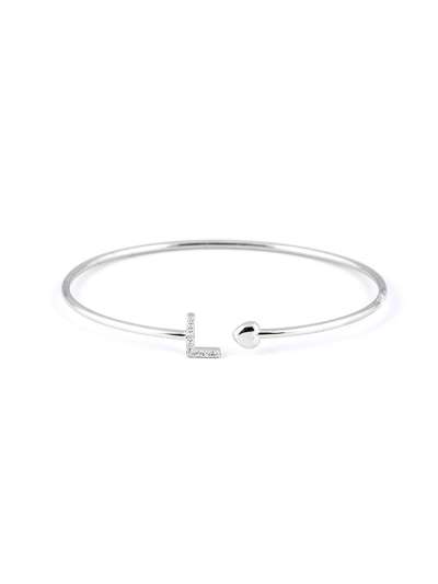 BRACCIALE RIGIDO IN ORO BIANCO 18KT CON CUORE E LETTERA L DI DIAMANTI