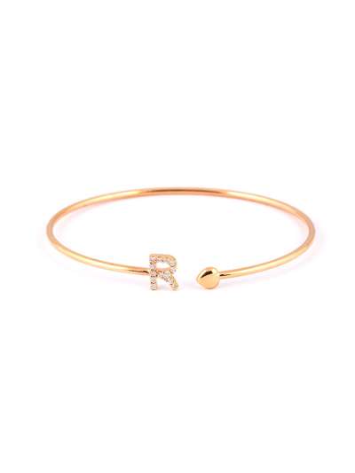 BRACCIALE RIGIDO IN ORO ROSA 18KT CON CUORE E LETTERA R DI DIAMANTI