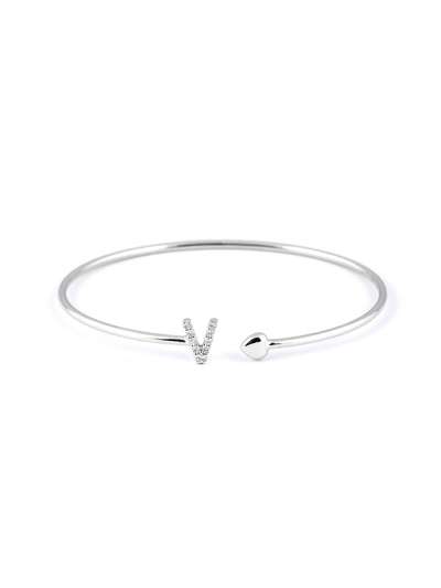 BRACCIALE RIGIDO IN ORO BIANCO 18KT CON CUORE E LETTERA V DI DIAMANTI