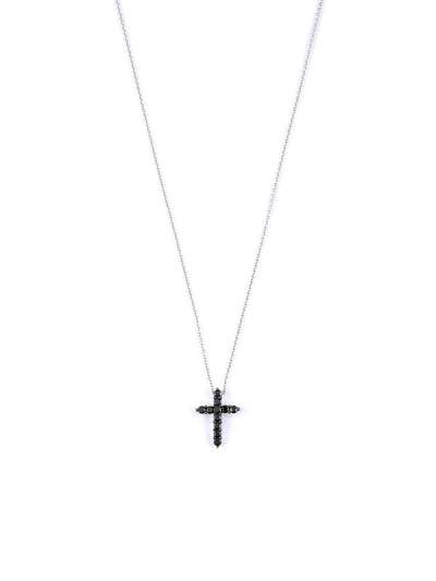 GIROCOLLO IN ORO BIANCO 18KT CON CROCE DI DIAMANTI NERI