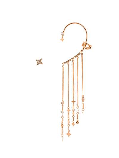 ORECCHINI IN ORO ROSA 18KT EAR CUFF CATENELLE PENDENTI CON DIAMANTI