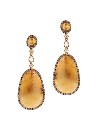 ORECCHINI IN ORO ROSA 18KT CON RADICE DI ZAFFIRO,  DIAMANTI BIANCHI E DIAMANTI BROWN