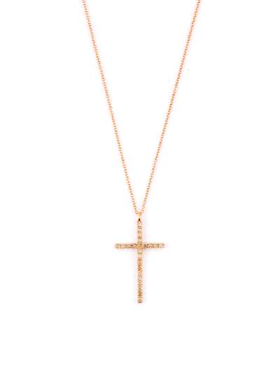 GIROCOLLO IN ORO ROSA 18KT CROCE DI DIAMANTI BROWN