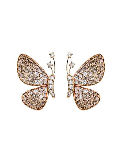 ORECCHINI IN ORO ROSA 18KT FARFALLA CON DIAMANTI BIANCHI E DIAMANTI BROWN
