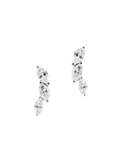 ORECCHINI LOBO IN ORO BIANCO 18KT CON TRE DIAMANTI TAGLIO NAVETTE