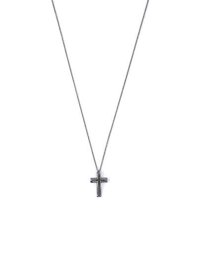 GIROCOLLO IN ORO BIANCO BRUNITO 18KT CROCE DI DIAMANTI NERI