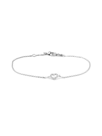 BRACCIALE CON CUORE PICCOLO VUOTO IN ORO BIANCO 18KT E DIAMANTI BIANCHI