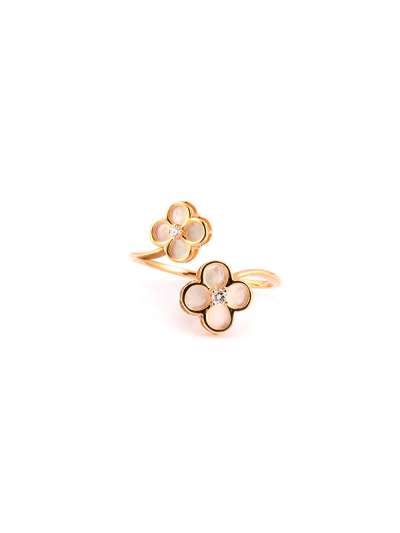 ANELLO CONTRARIE' IN ORO ROSA 18KT CON FIORI DI MADREPERLA E DIAMANTI