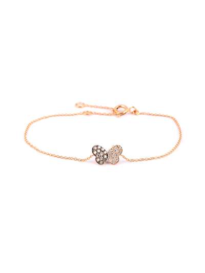 BRACCIALE IN ORO ROSA 18KT FARFALLA CON PAVE' DI DIAMANTI BIANCHI E DIAMANTI BROWN