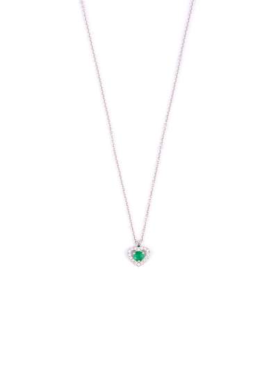 GIROCOLLO IN ORO BIANCO 18KT CON SMERALDO TAGLIO CUORE E DIAMANTI