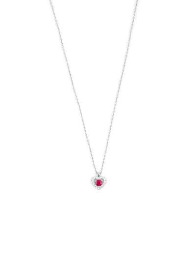 GIROCOLLO IN ORO BIANCO 18KT CON RUBINO TAGLIO CUORE E DIAMANTI