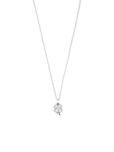 GIROCOLLO IN ORO BIANCO 18KT QUADRIFOGLIO CON DIAMANTI