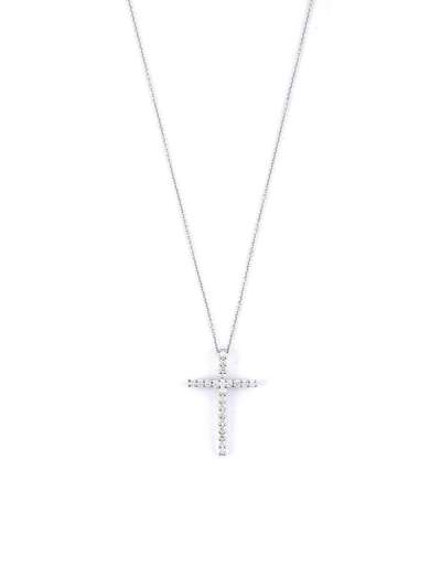 GIROCOLLO IN ORO BIANCO 18KT CROCE CON DIAMANTI