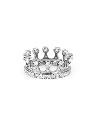 ANELLO CORONA IN ORO BIANCO 18KT CON DIAMANTI
