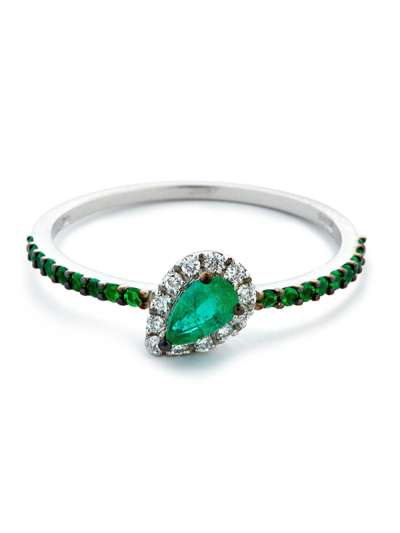 ANELLO IN ORO BIANCO 18KT CON DIAMANTI E SMERALDI