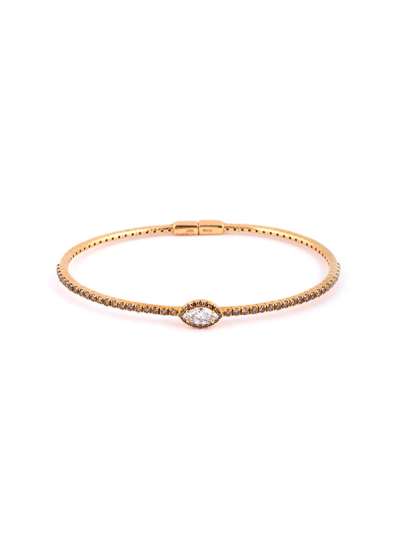BRACCIALE RIGIDO A MOLLA IN ORO ROSA 18KT CON DIAMANTI BROWN E DIAMANTE NAVETTE