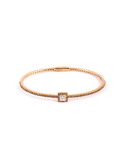 BRACCIALE RIGIDO A MOLLA IN ORO ROSA 18KT CON DIAMANTI BROWN E DIAMANTE PRINCESSE