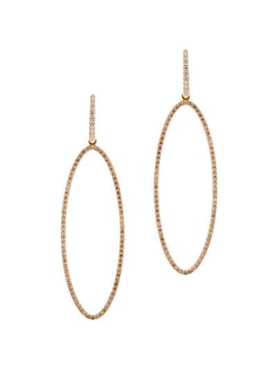 ORECCHINI PENDENTI CON OVALE GRANDE IN ORO ROSA 18KT E DIAMANTI BIANCHI E BROWN