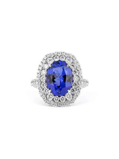ANELLO IN ORO BIANCO 18KT CON DIAMANTI E TANZANITE BLU