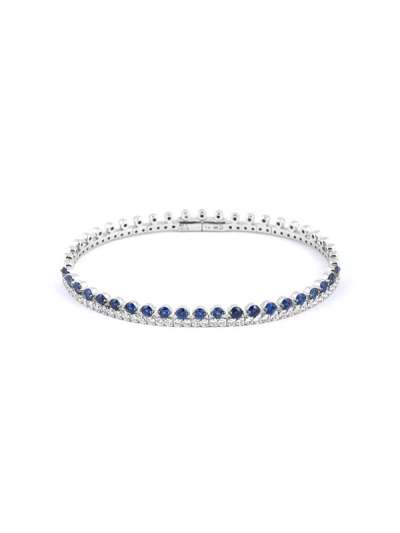 BRACCIALE RIGIDO A MOLLA IN ORO BIANCO 18KT CON DIAMANTI E ZAFFIRI BLU