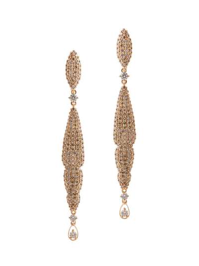 ORECCHINI PENDENTI IN ORO ROSA 18KT CON PAVE' DI DIAMANTI BROWN E DIAMANTI