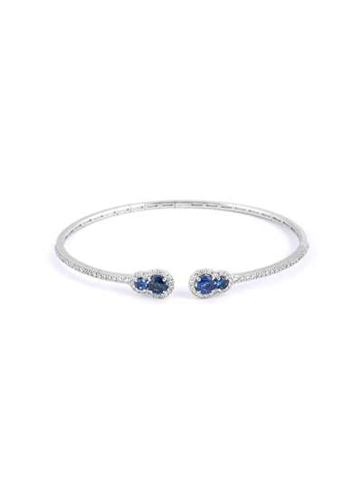 BRACCIALE RIGIDO A MOLLA IN ORO BIANCO 18KT CON DIAMANTI E ZAFFIRI BLU