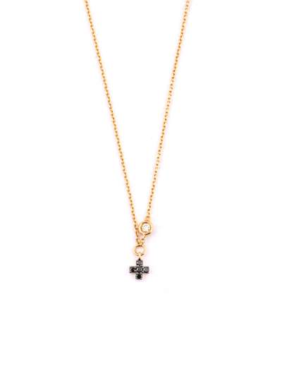 GIROCOLLO IN ORO ROSA 18KT CROCE E CUORE CON DIAMANTI E DIAMANTI NERI