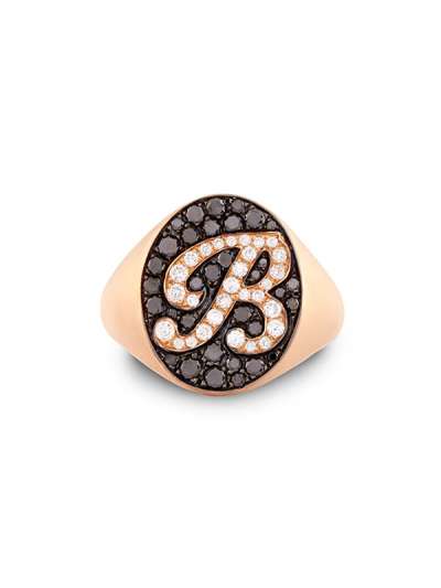ANELLO PAVE' IN ORO ROSA 18KT LETTERA B CON DIAMANTI