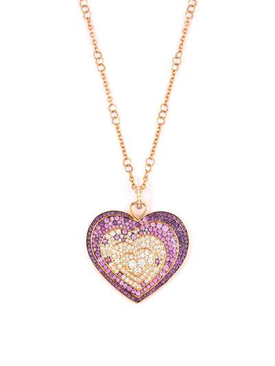 GIROCOLLO IN ORO ROSA 18KT CON CUORE DI DIAMANTI ZAFFIRI E AMETISTA
